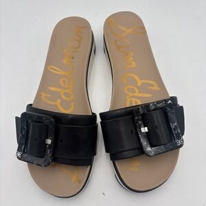 Sam Edelman Women's Black Leather Ariane Slide Buckle Sandal Size 7.5